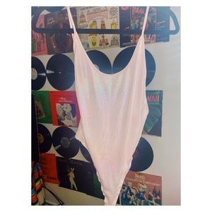 pink iridescent high cut/high leg bodysuit
